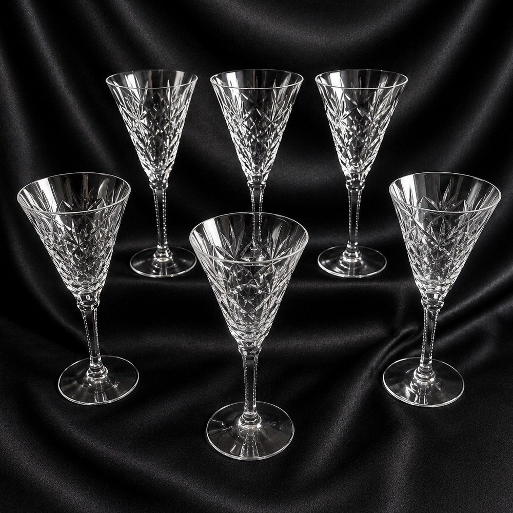Seneca Stratford Water Goblets Set of 6 Crystal Stem 476 Cut 636 Clear 8.25in